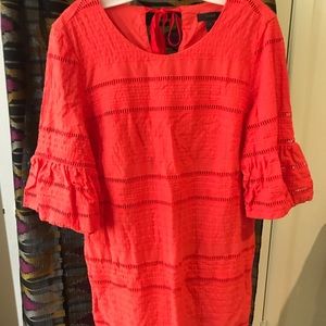 Bell sleeve eyelet shift dress